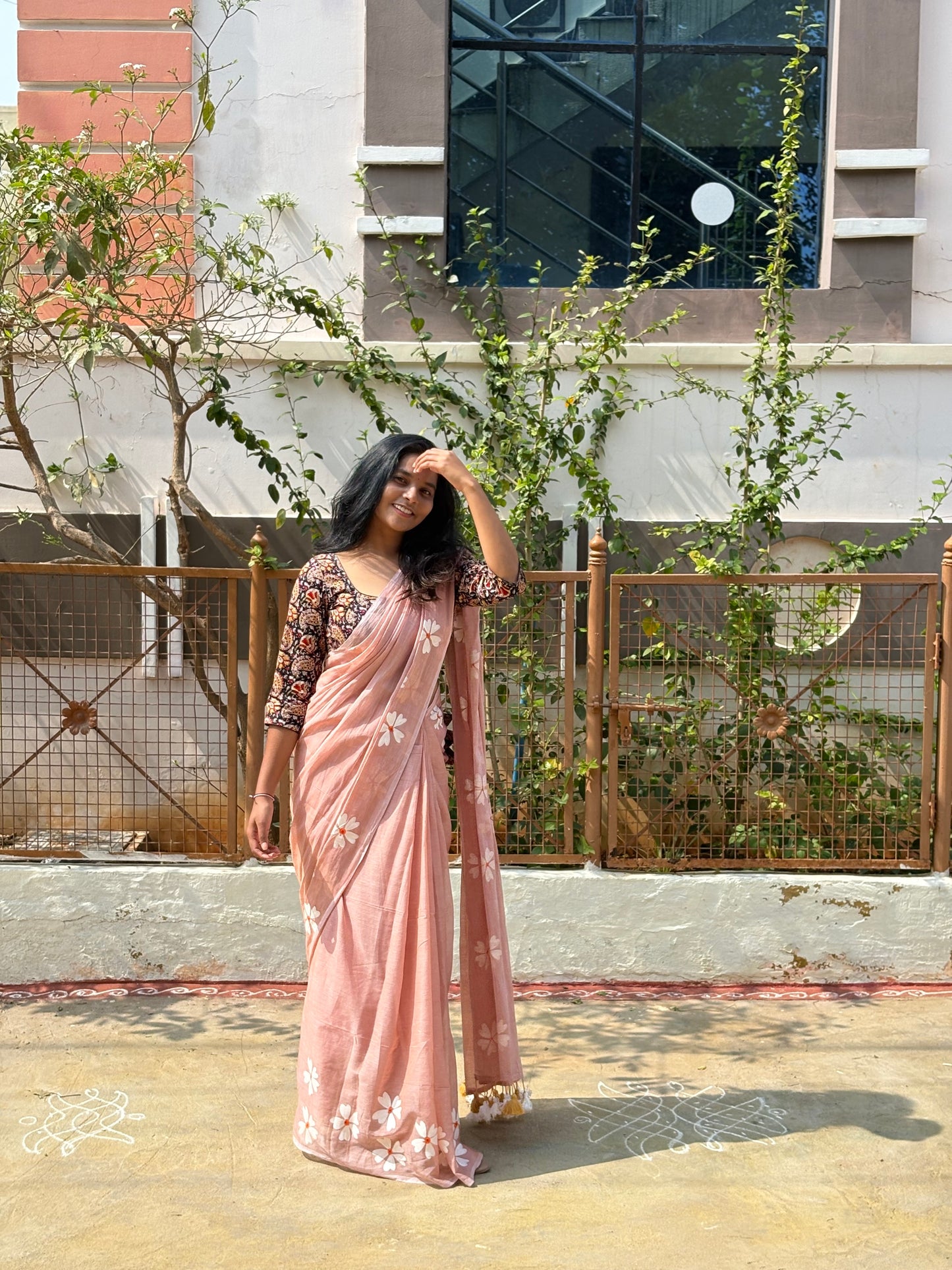 Hand painted Mul cotton saree