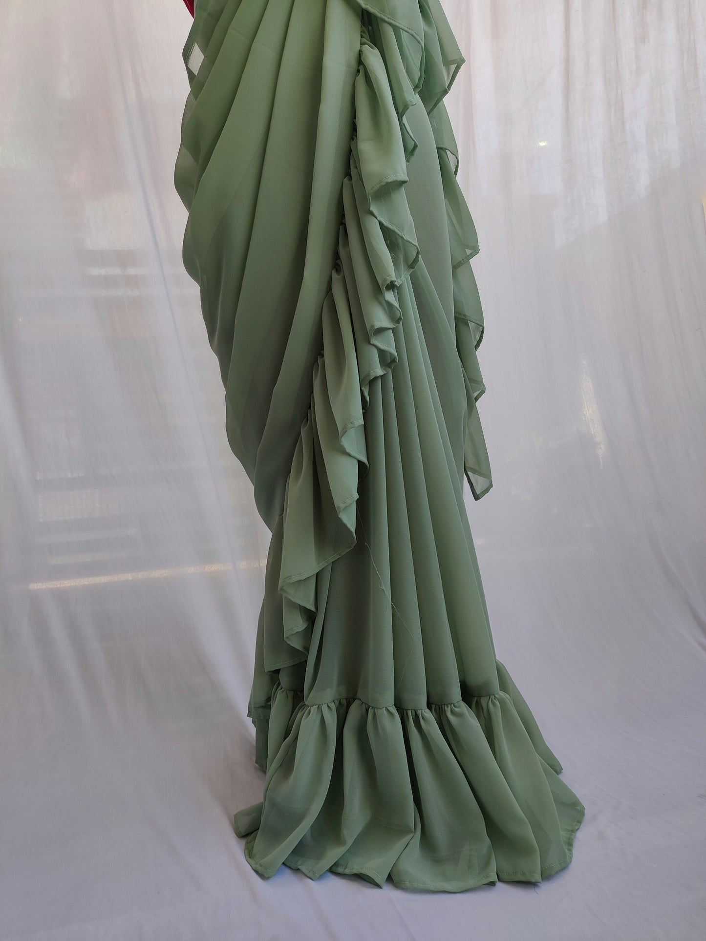 Pista green ruffle saree